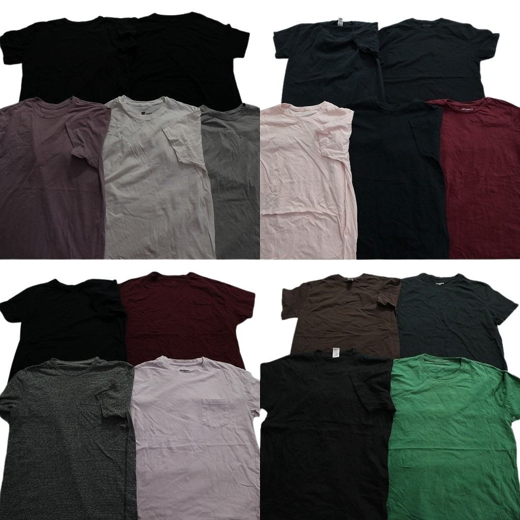 古着卸 まとめ売り 無地 半袖Tシャツ 18枚セット (メンズ Ｍ ) ヘインズ 胸ポケット ブラック 黒 グレー 中古 古着 MX9092