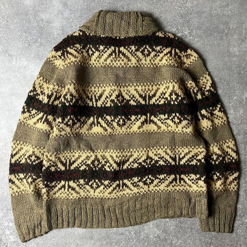 極美品■ポロ ラルフローレン　90s ネイティブ柄　ニット　メンズ　XXL 90s ポロ ラルフローレン ネイティブ柄 ショールカラー ウール