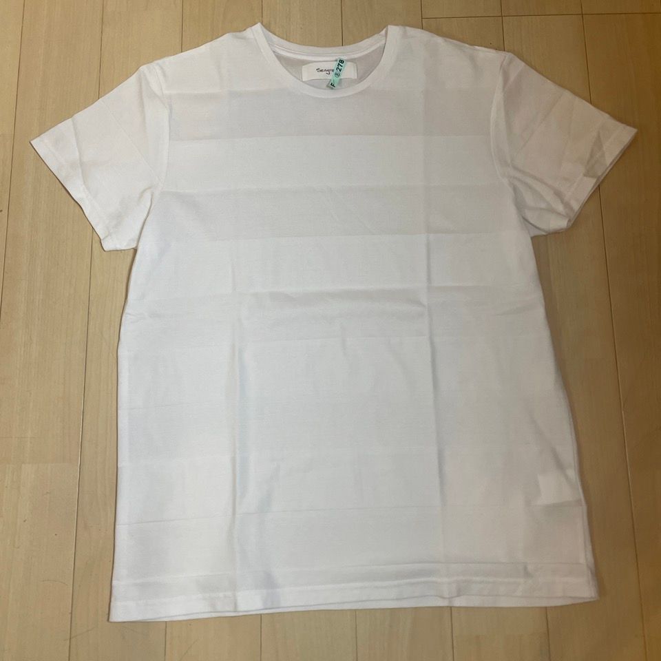 【223998】Seagreen シーグリーン  半袖Tシャツ　コットン・ポリ混　ボーダー　クリーニング済　日本製　2 メンズ  ・ ホワイト