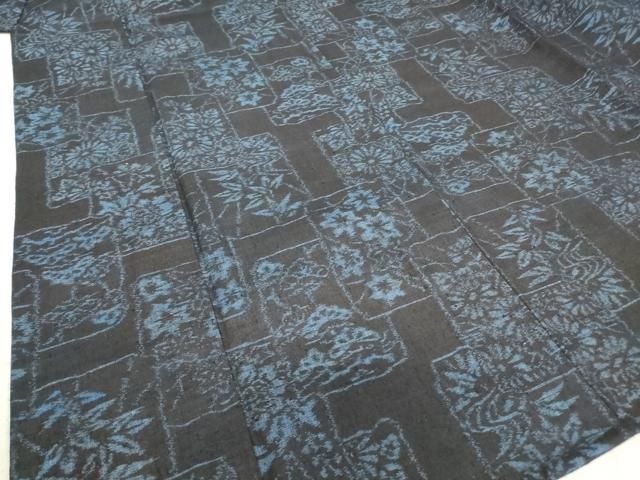 平和屋着物▽結城紬 単衣 風景牡丹文 正絹 逸品 DAAV5029az