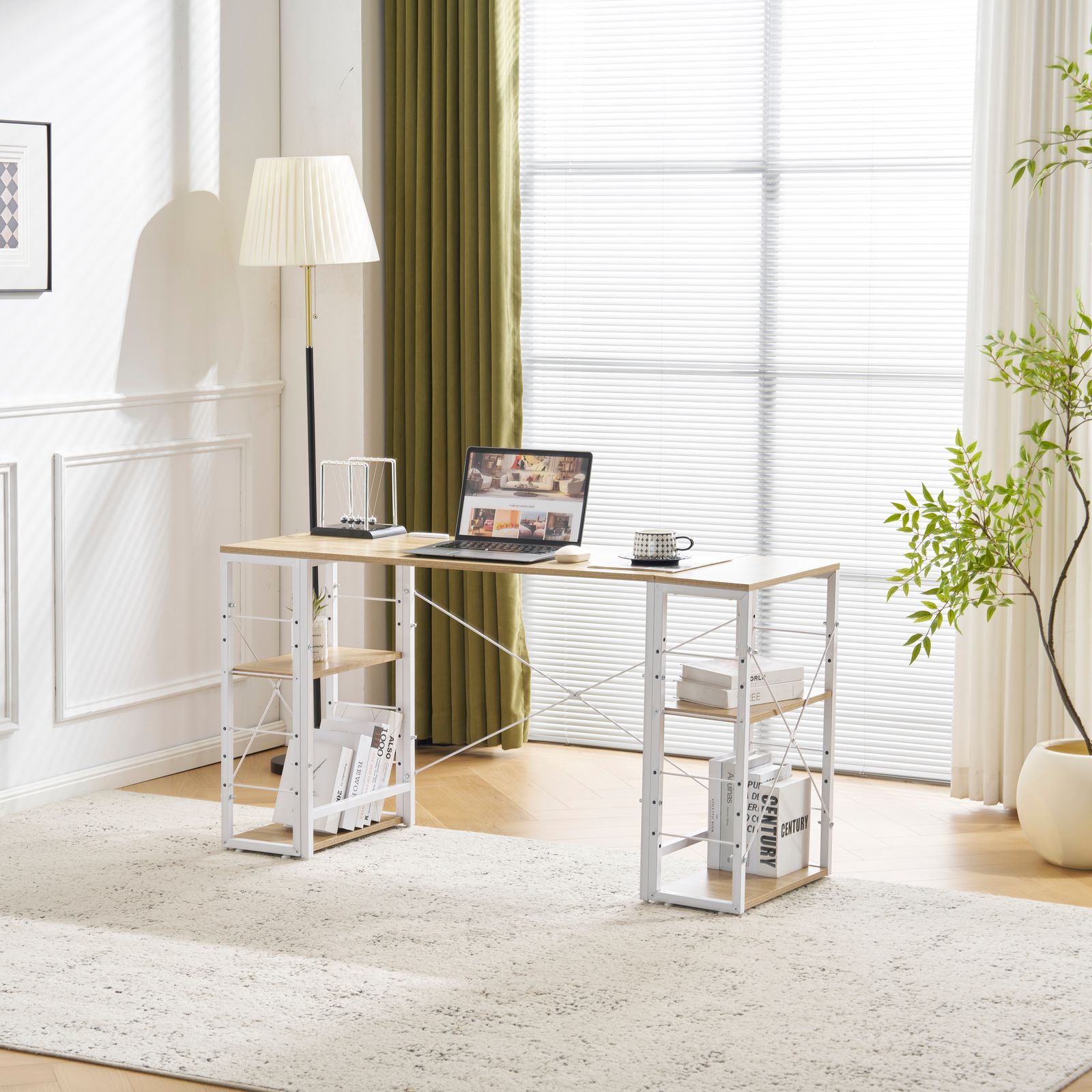 ナチュラル】一体分離多用型パソコンデスク パソコンデスク ラック付き