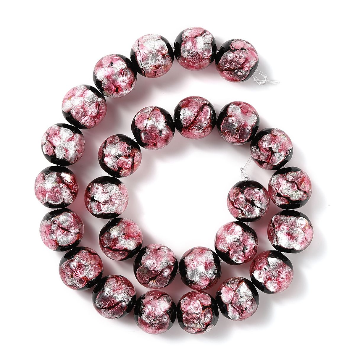 Sea drop 光る ホタルガラス ピンク 16mm 一連 27玉 40cmビーズ 蓄光 とんぼ玉 [110tt-16]
