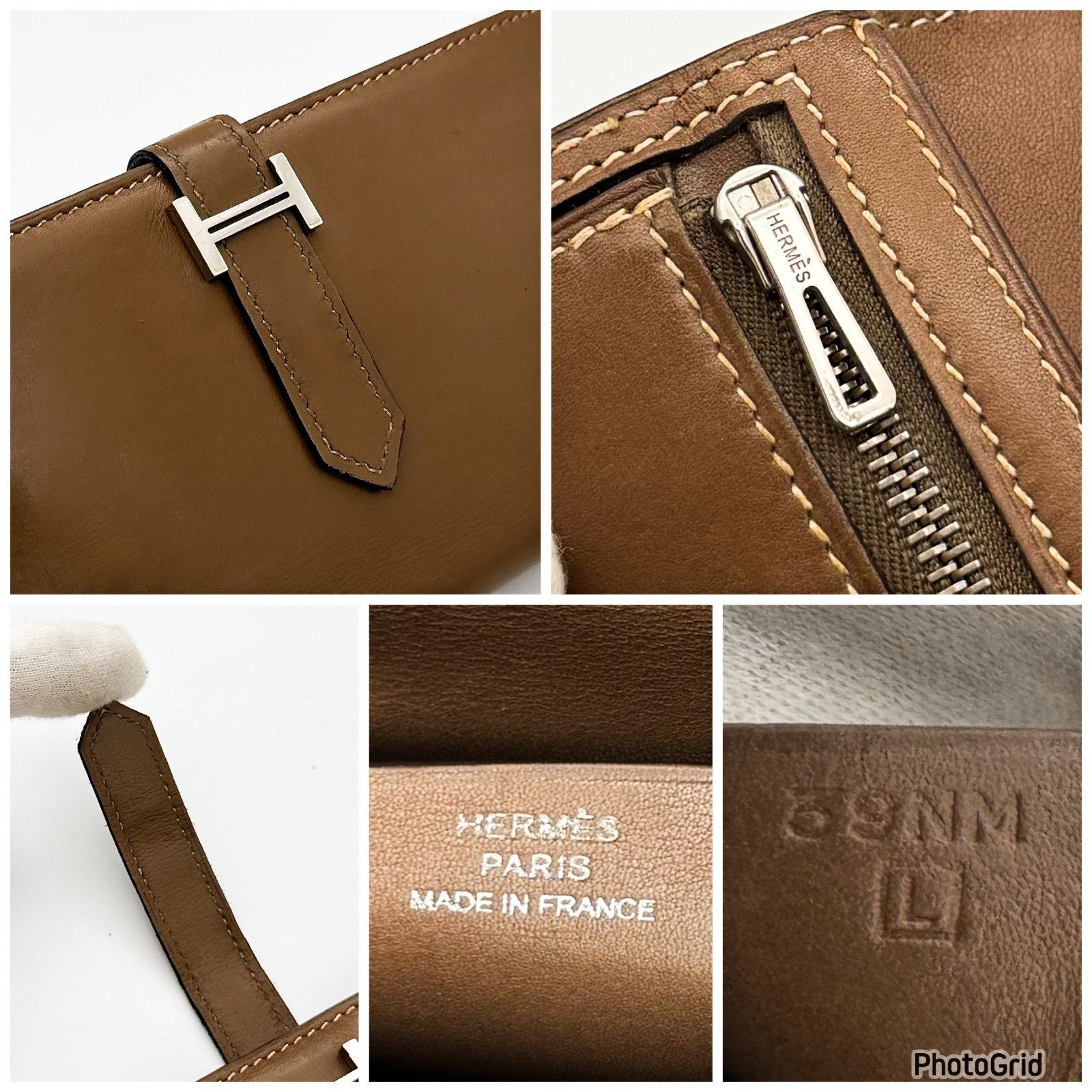 エルメス ベアン デュプリ 三つ折り 財布 ブラウン シルバー金具 ⬜︎L 
