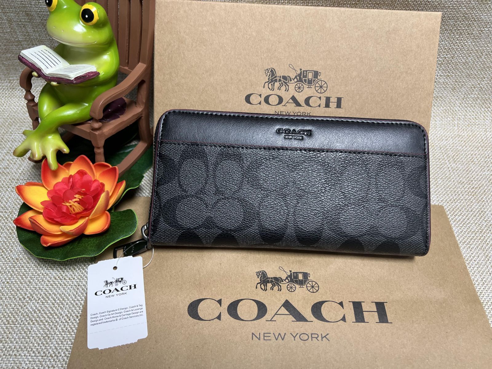 COACH 長財布 コーチ 財布 ブラック×ブラックオックスブラッド 