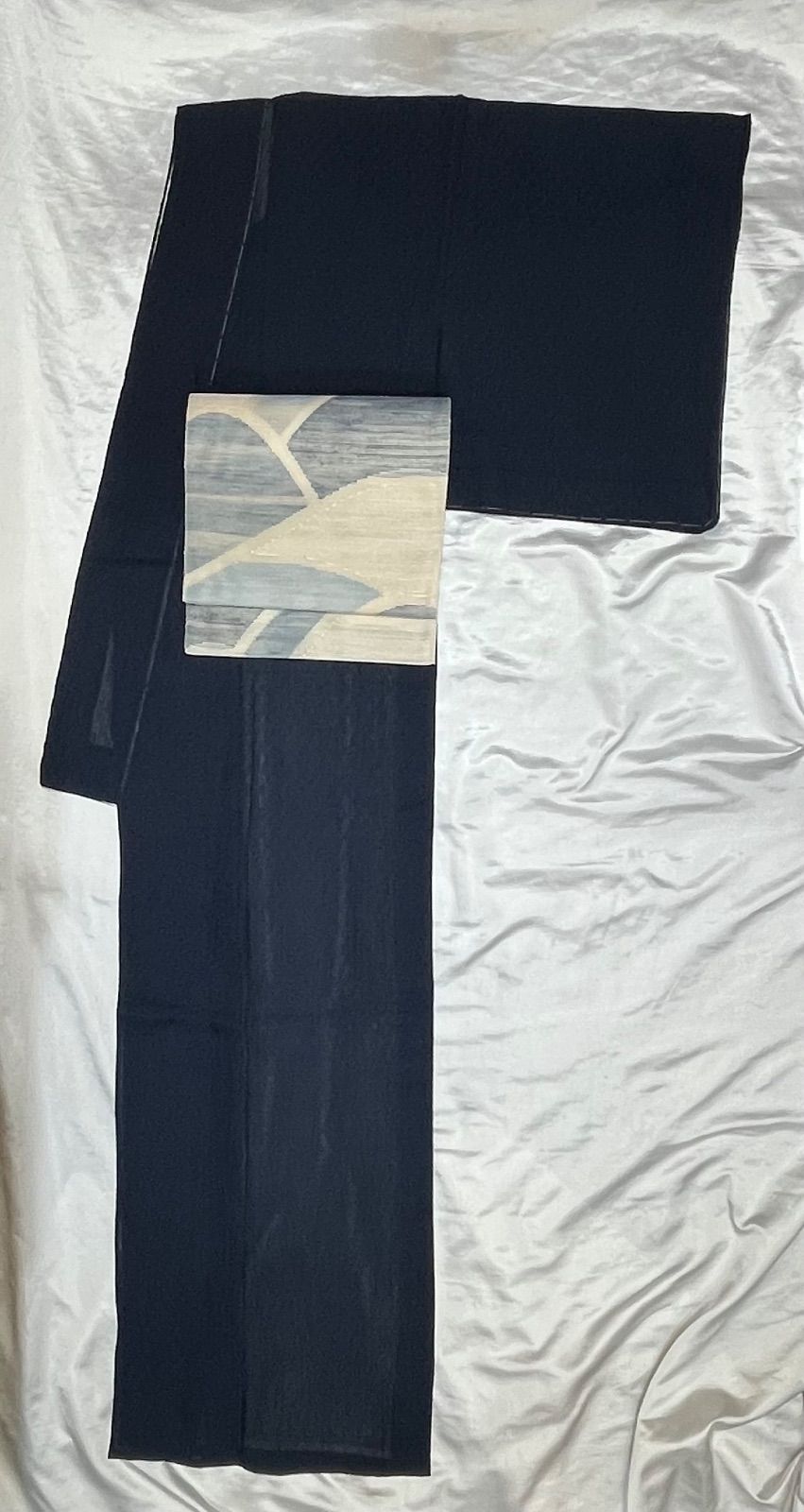 k31★夏結城★豪華絢爛綺麗華麗美品身丈161cm裄丈65cm紺正絹単衣広襟￼ k31☆夏結城☆豪華絢爛綺麗華麗美品身丈161cm裄丈65cm紺正絹単衣