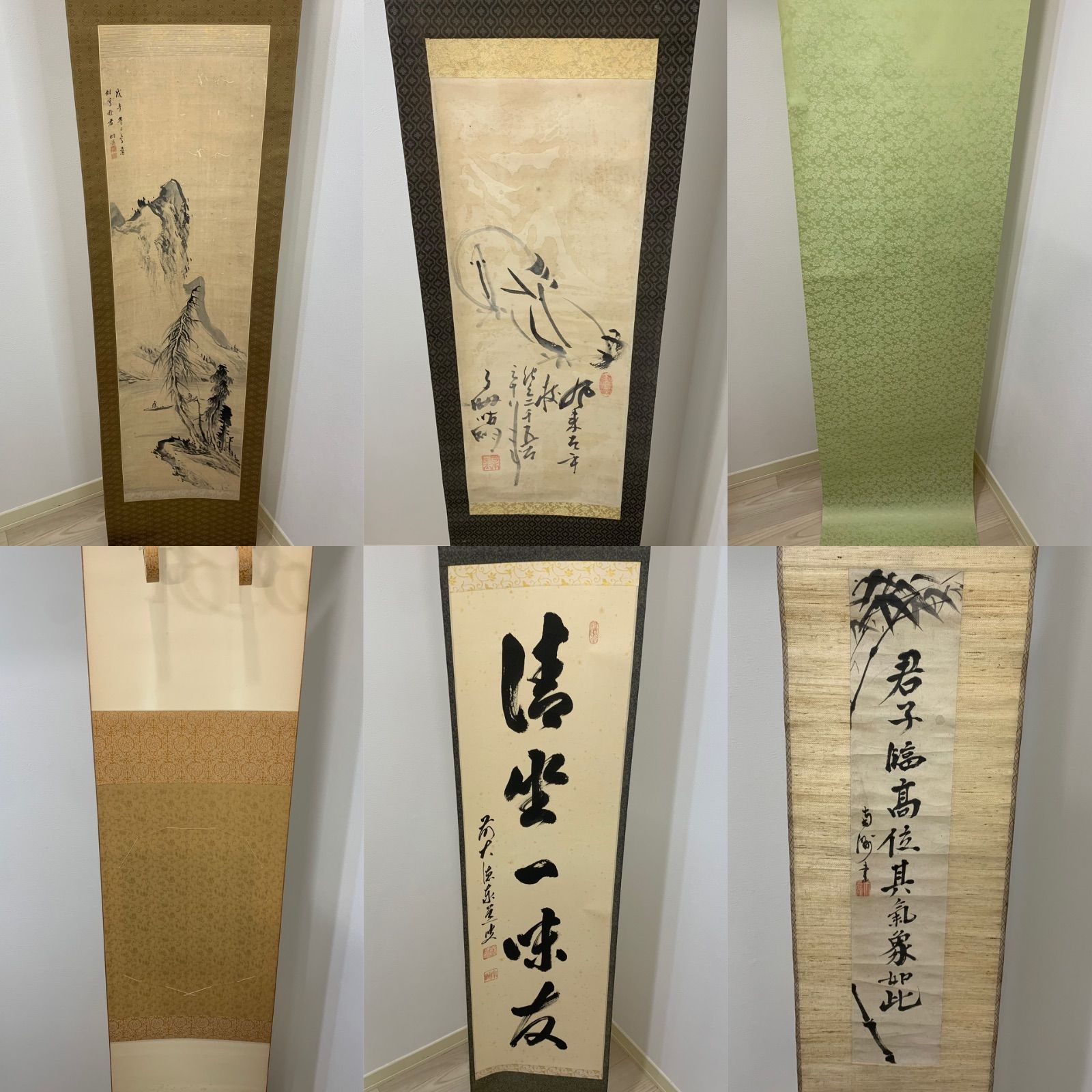 片桐々隠 山水 掛軸 秦道 清坐一味友 茶道具 君子 中国古美術