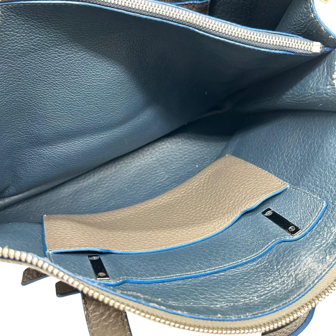 美品】フルラ トートバッグ シボ革 ジョーヴェ グレー ネイビー A4可