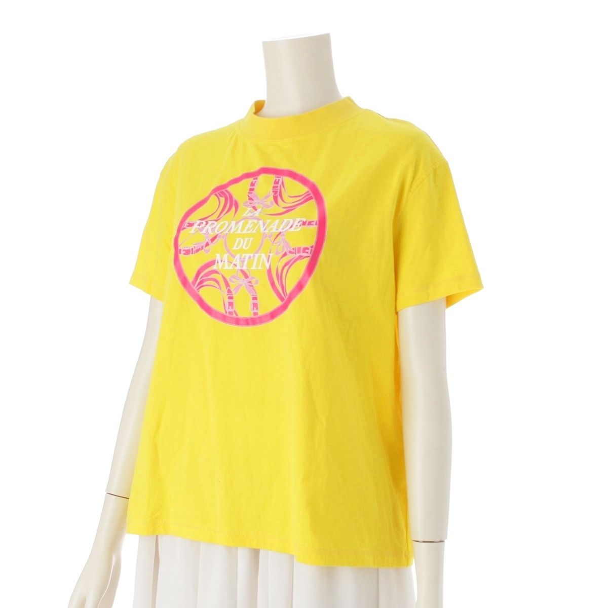 エルメス 22AW コットン LA PROMENADE DU MATIN 朝の散歩 半袖Tシャツ トップス 2H4604DU イエロー 38