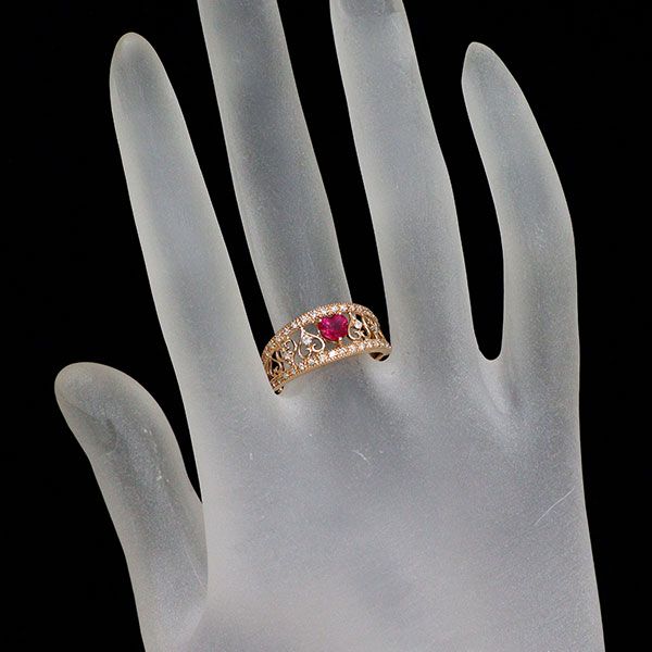 濃厚レッド✨計0.52CT✨k18YGルビーダイヤリング　k18ダイヤリング K18PG ルビー ダイヤモンド リング 0.52ct D0.20ct ハート