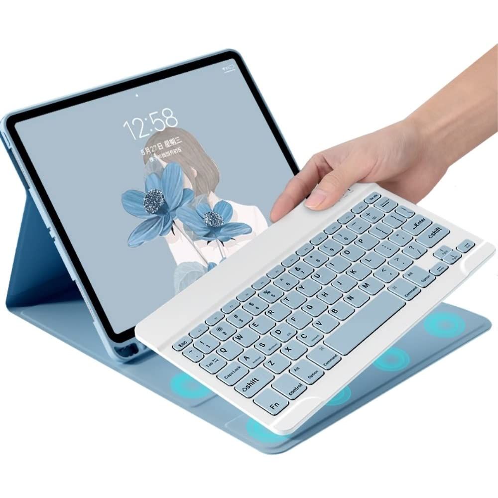 可愛い カラフル 薄型 キーボード付き 5 mini iPad iPad レディース 人気 女性 分離式 保護カバー ミニ4 ミニ5 アイパッド (iPadMini4/Mini5霧ブルー) ペンホルダー付き キャンディー色 ケース キーボー