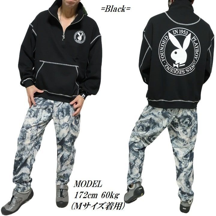 PLAYBOY/プレイボーイ スウェット/ハーフジップ/裏起毛 刺繍