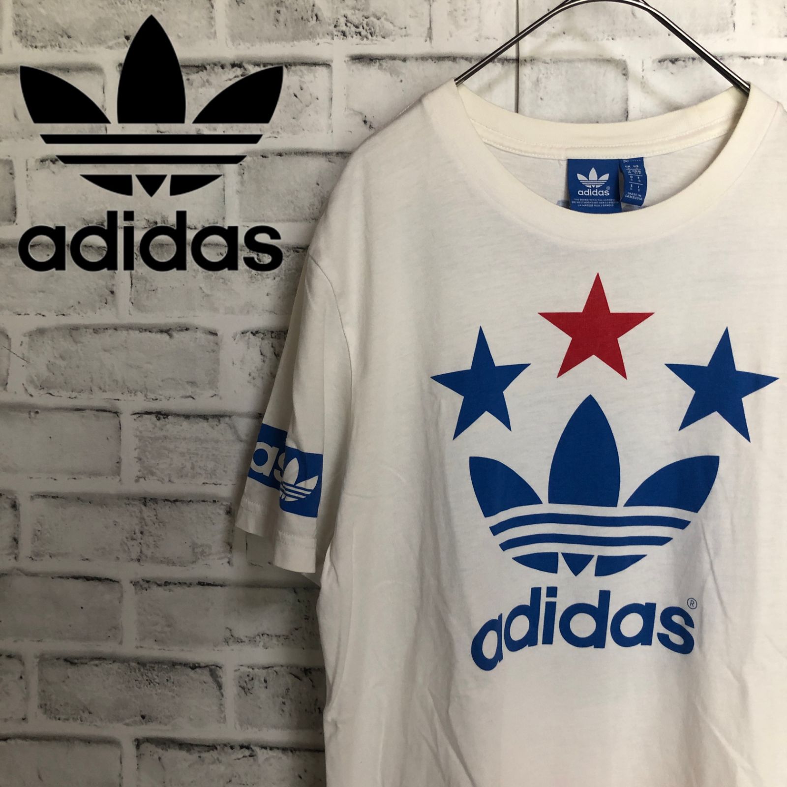 希少デザイン⭐️00s adidas アディダスオリジナルス トレファイルロゴ&スター Tシャツ M 白×赤青 vintage