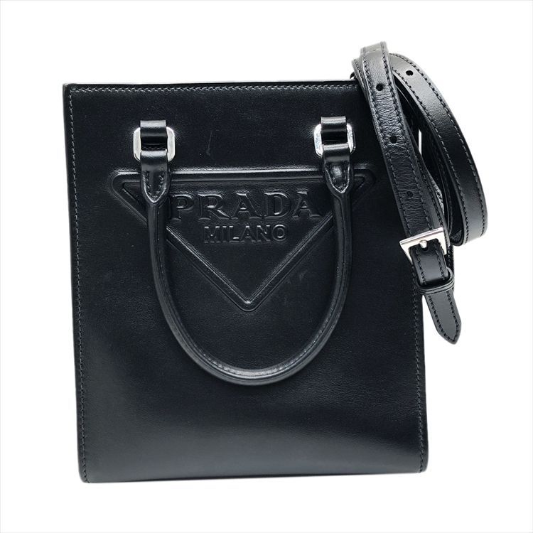 PRADA プラダ エンボス トライアングル ロゴ 2way ハンドバッグ ショルダーバッグ ブラック 1BA333