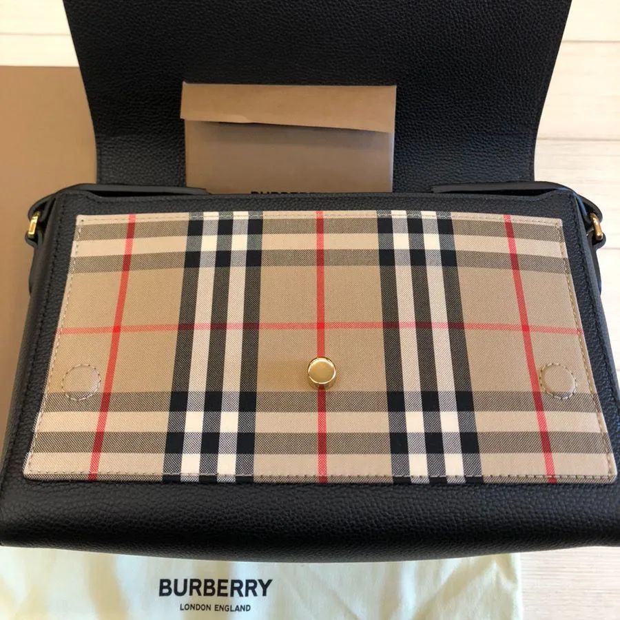 BURBERRY LONDON ENGLAND バーバリー ロンドン イングランド ヴィンテージチェック レザー ノートバッグ 黒 ブラック S-77  - メルカリ