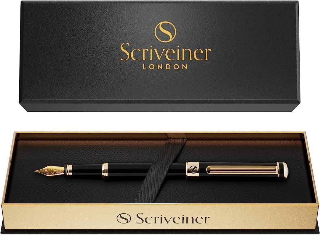Scriveiner 最高級 プレミアム 万年筆 (黒) 魅力的な美しさ24K金 ...