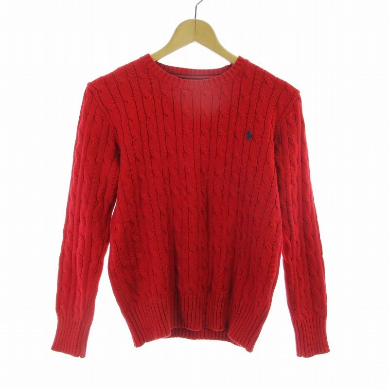 ポロ ラルフローレン POLO RALPH LAUREN 子供服 女の子 ケーブルニット セーター ロゴ 刺繍 長袖 150cm 赤 レッド /RO