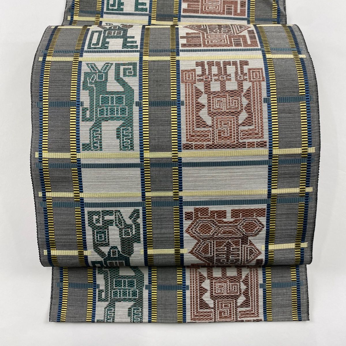 名古屋帯 美品 秀品 八寸名古屋帯 松葉仕立て 関西仕立て 縞 幾何学