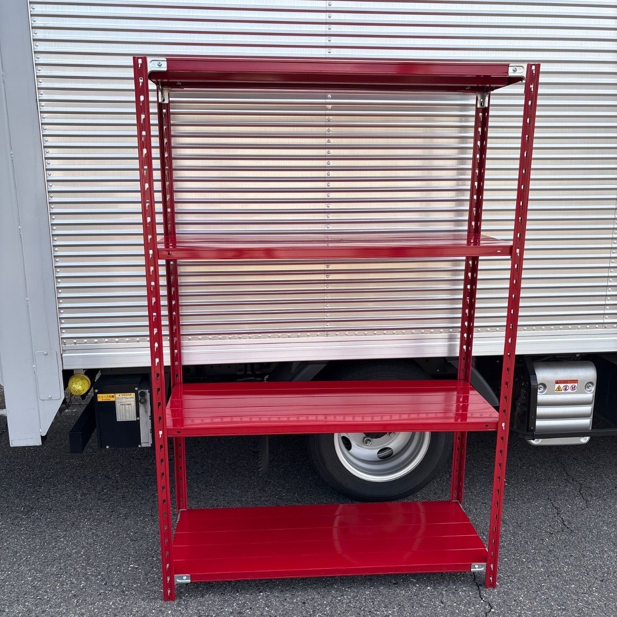 ?4段軽量スチールラック 鉄製 アイアン 赤 RED ガレージ 収納棚 鑑賞棚 屋外用 屋内用 倉庫前引き取り 値引きあり