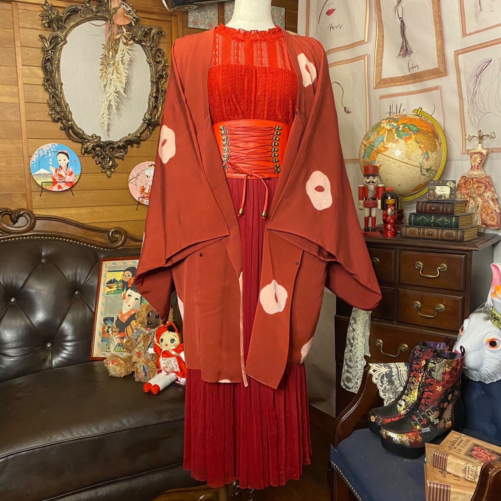着物 アンティーク 昭和レトロ　リメイク