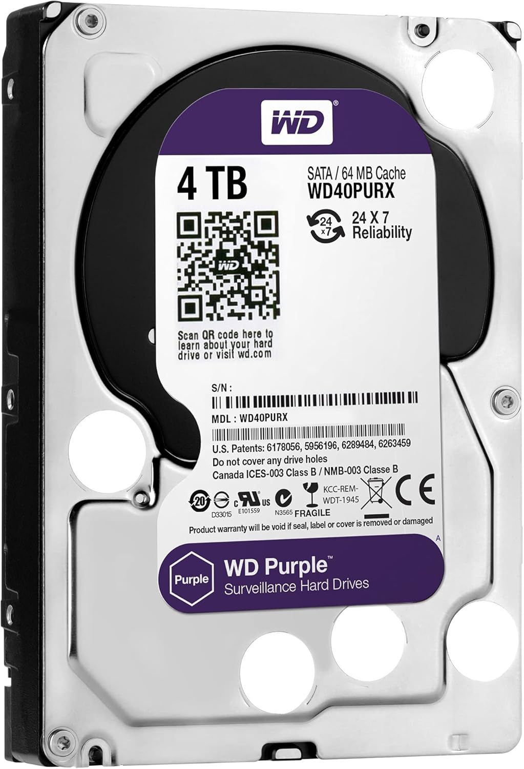 Western Digital ウエスタンデジタル 4TB WD Purple 監視カメラ用 HDD 内蔵ハードディスク 3.5インチ WD40PURX IntelliPower 監視カメラ用 PCパーツ パソコン ハードディスクドライブ