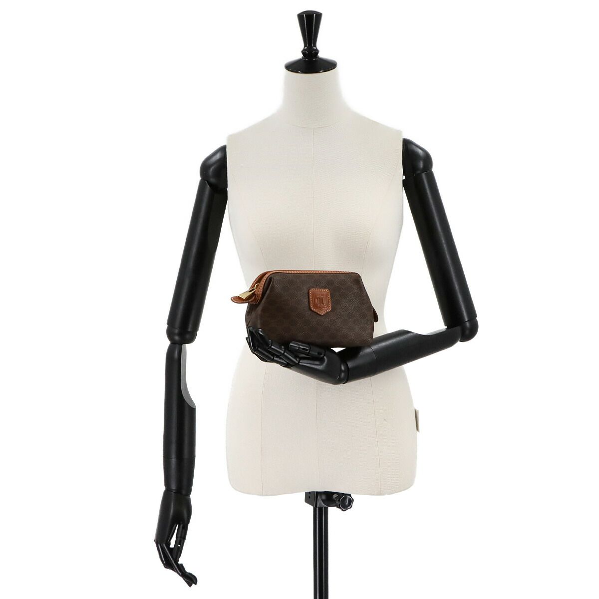 セリーヌ CELINE マカダム ポーチ PVC レザー ブラウン ゴールド
