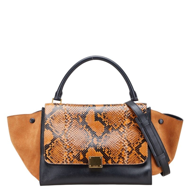 セリーヌ トラペーズ ハンドバッグ ショルダーバッグ 2WAY ブラック ブラウン レザー パイソン レディース CELINE 1-0223570