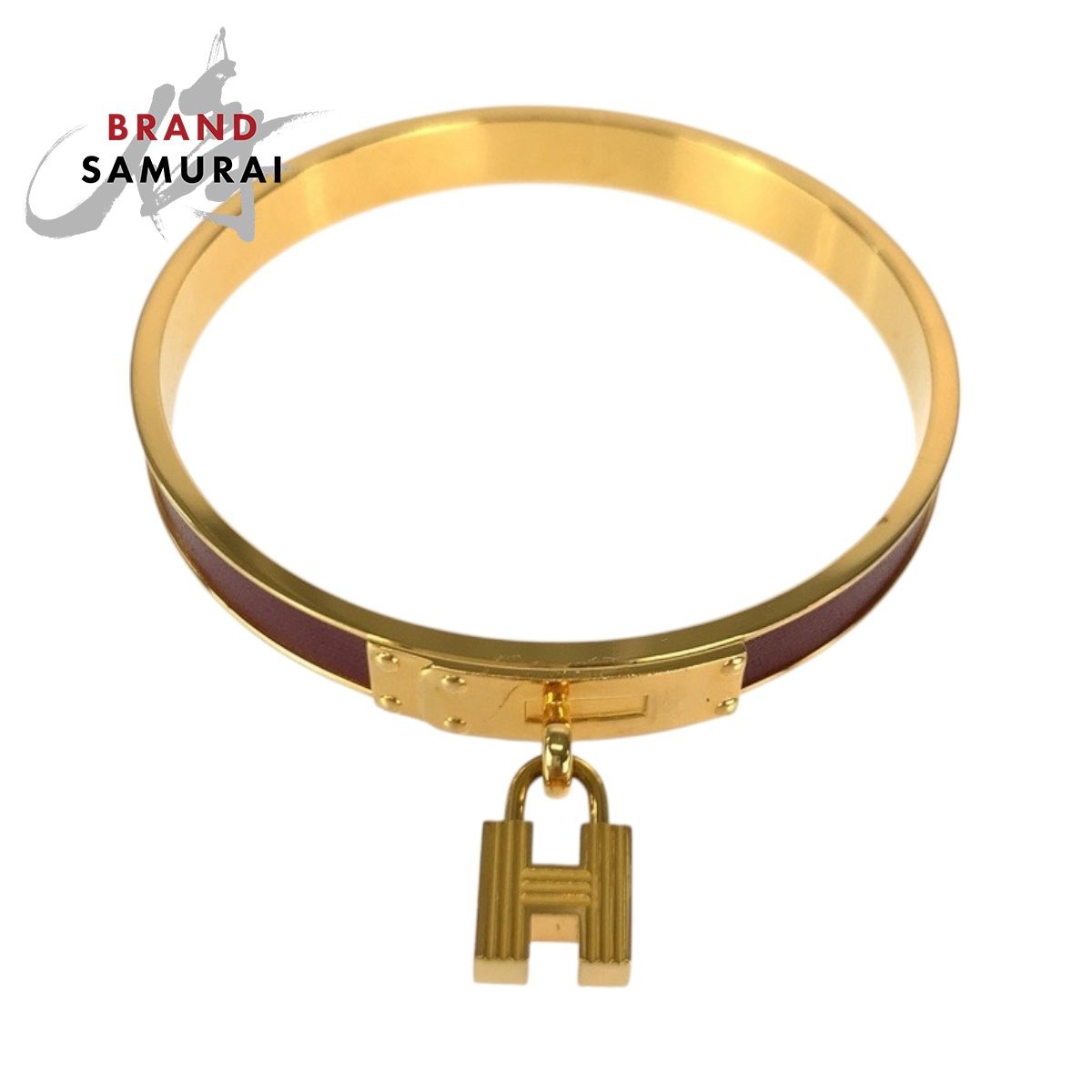 美品 エルメス Hバングル レザー ブラウン エルメス ブレスレット f