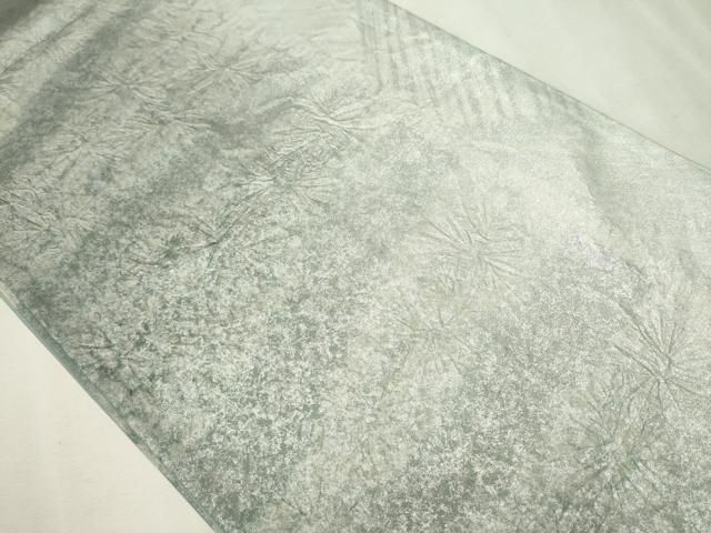 平和屋着物○全通柄袋帯 紬地 絞り 横段霞文 銀彩 正絹 逸品