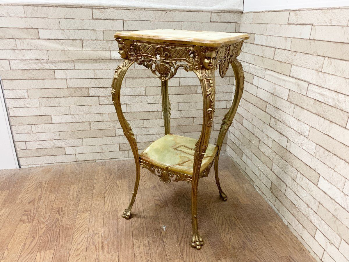 アンティーク風 テレフォンベンチ ベージュ 合成皮革 アンティーク風