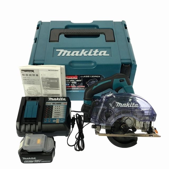 ☆未使用品☆makita マキタ 18V 125mm 充電式防じんマルノコ KS513DRGX バッテリー2個(18V 6.0Ah) 充電器 ケース付 96597