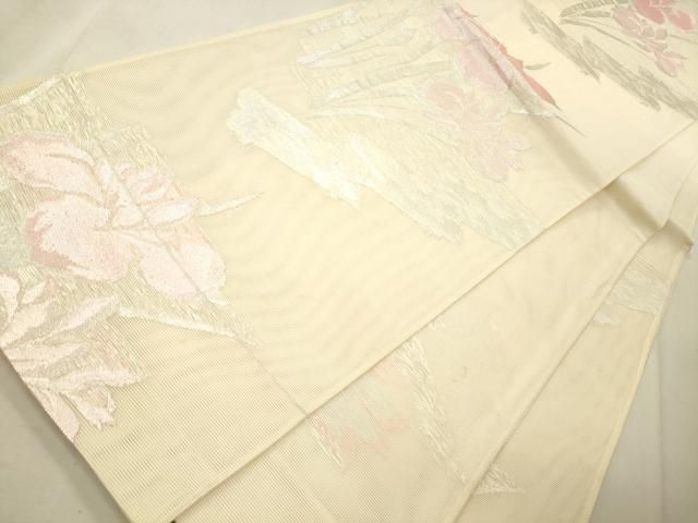 夏物 夏袋帯 正絹 紗織 銀糸 素敵な花 六通 U-7246 夏物 夏袋帯 正絹 紗織 銀糸 素敵な花 六通 U-7246 - メルカリ