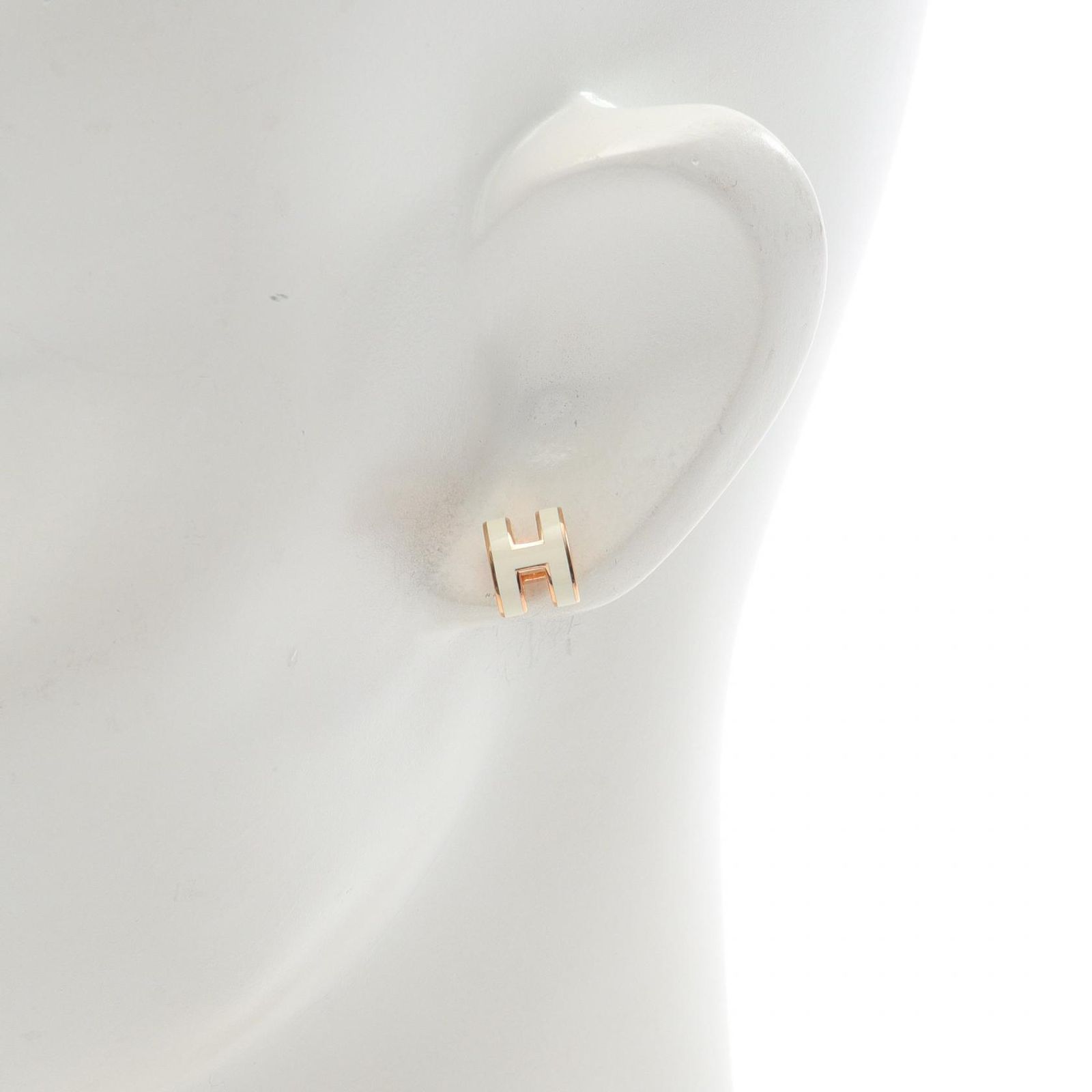 エルメス ミニ ポップアッシュH ピアス ホワイト ゴールド【中古