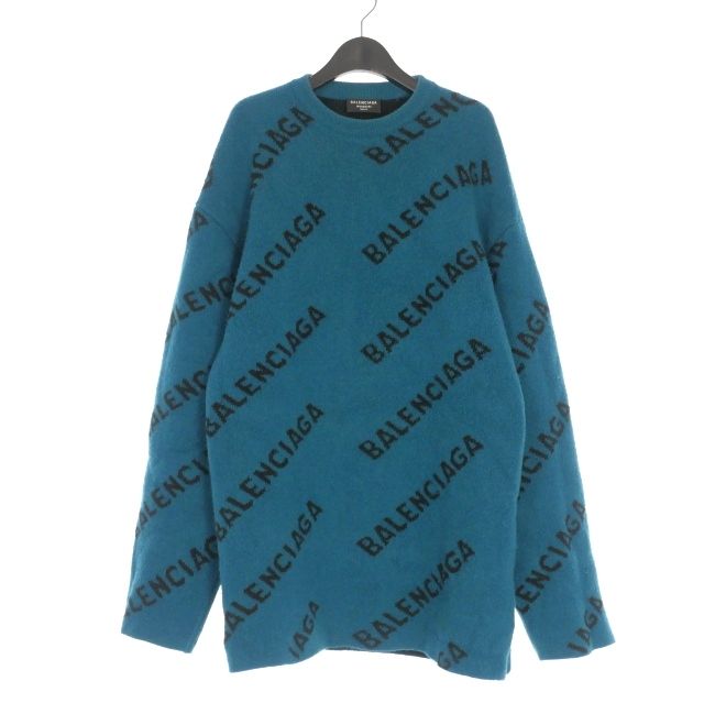 バレンシアガ BALENCIAGA 総柄スラッシュロゴ オーバーサイズニット 