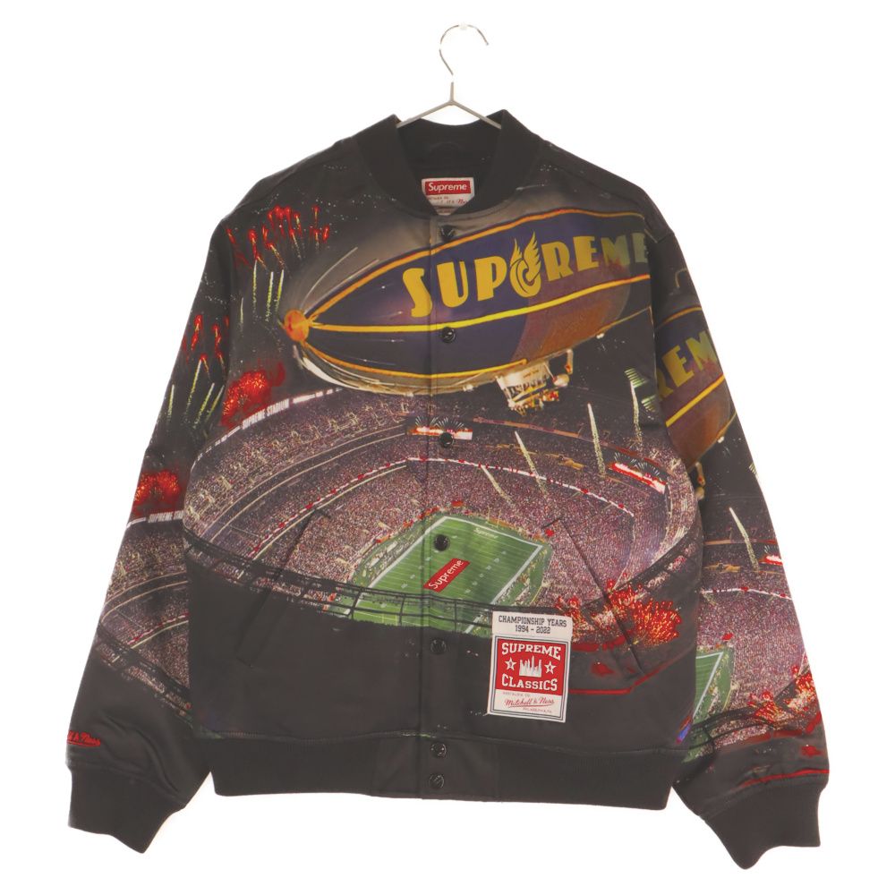 SUPREME (シュプリーム) 22SS Mitchell & Ness stadium satin varsity jacket  ミッチェルアンドネス スタジアムサテンバーシティジャケットブルゾン ブラック - メルカリ