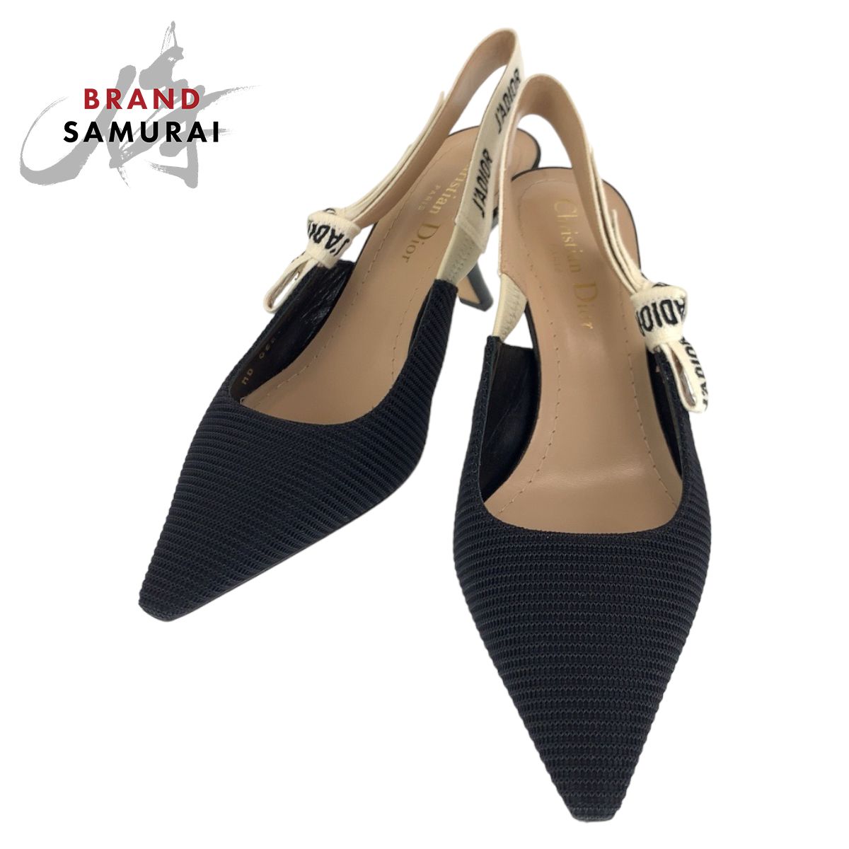 美品　ディオール　Dior　スリングバックパンプス　リボンファブリック　36d 美品ディオールDiorスリングバックパンプスリボンファブリック36d