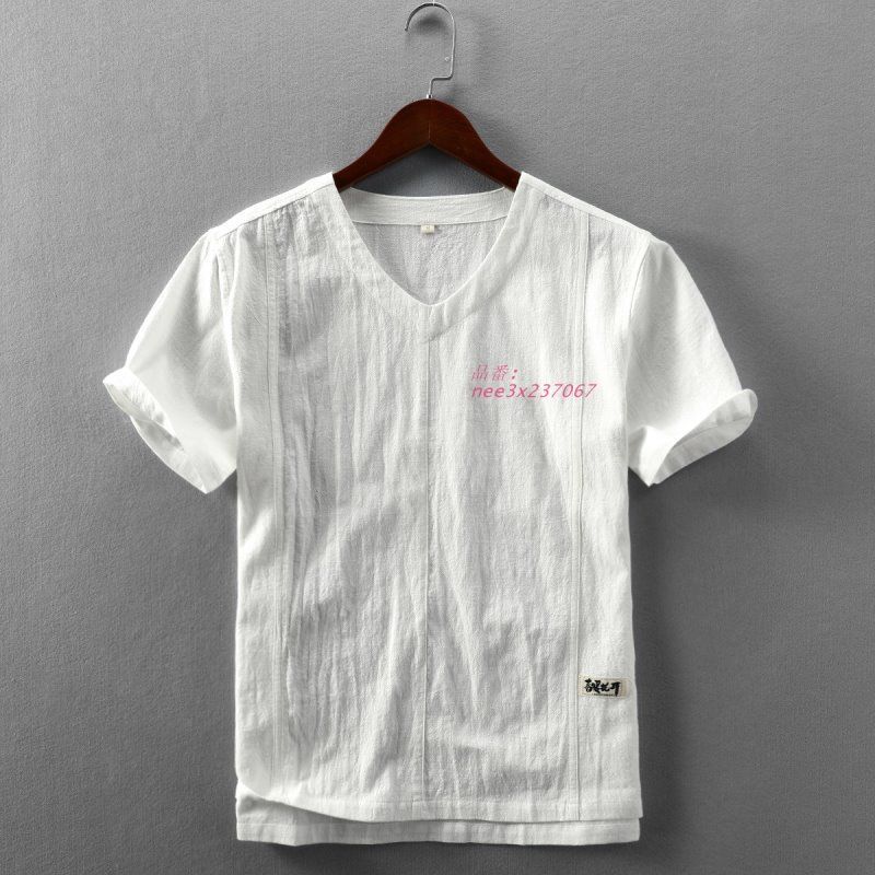 リネン 半袖Tシャツ メンズ シンプル カジュアル 薄手 亜麻 Vネックコットン 綿麻 トップス 夏 Tシャツ 男性  nee3x237067