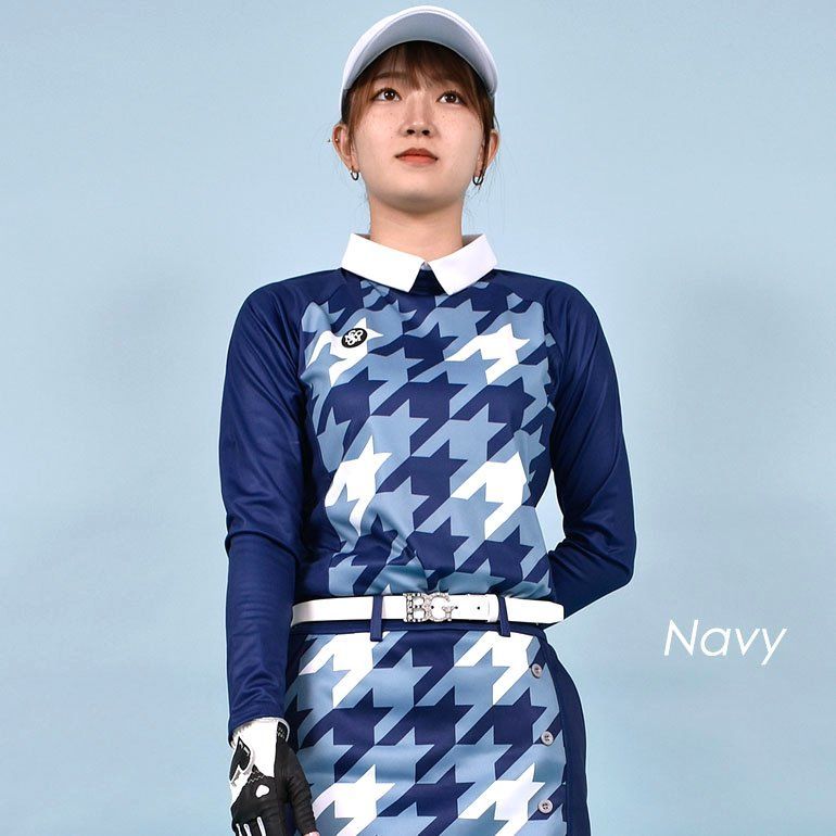 新品【COMONGOLF/コモンゴルフ】裏起毛 千鳥格子 チェック 切替 長袖