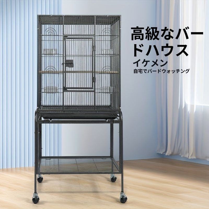 オウム コカトゥー フィンチ用の豪華な金属製鳥かご - 給餌カップ 木製スティック 引き出し式トレイ バリアネット付きの大型繁殖用ヴィラケージ - 家庭用耐久性と広々とした鳥小屋