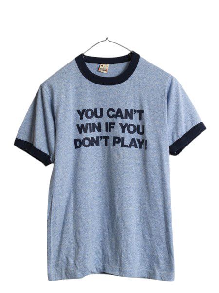 80s USA製 メッセージ 両面 プリント 半袖 リンガー Tシャツ