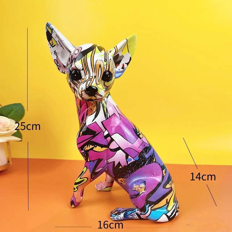 本物 ヨーロッパとアメリカのクリエイティブカラフルなチワワの置物