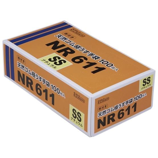 全国 ダンロップ 天然ゴムラテックス うす手袋 NR611 SSサイズ 100枚入×20箱