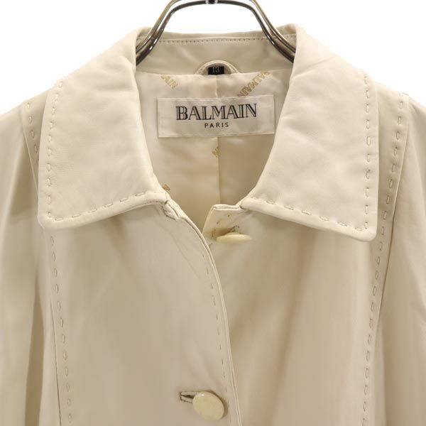 バルマン 羊革 レザージャケット 13 オフホワイト BALMAIN ビッグサイズ 本皮 レディース   【230914】