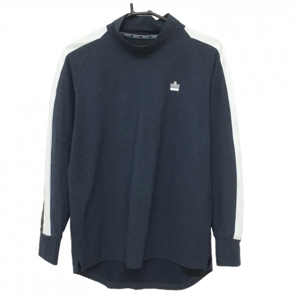 【超美品】アドミラル 長袖ハイネックシャツ 杢ネイビー×白 肩・袖ライン メンズ M ゴルフウェア Admiral