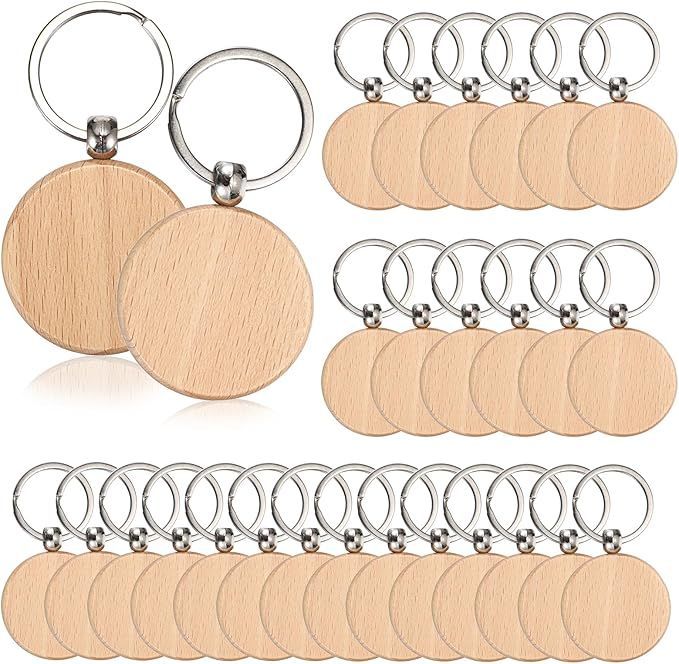 BSTKEY 100枚セット無地木制キーホルダー DIYブランク木 木製キー