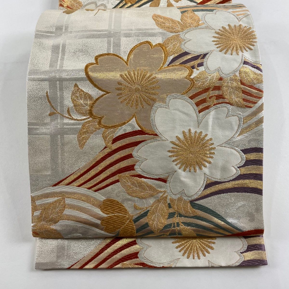 袋帯 秀品 桜 波 箔 唐織 灰白 六通 正絹 【中古】 - メルカリ