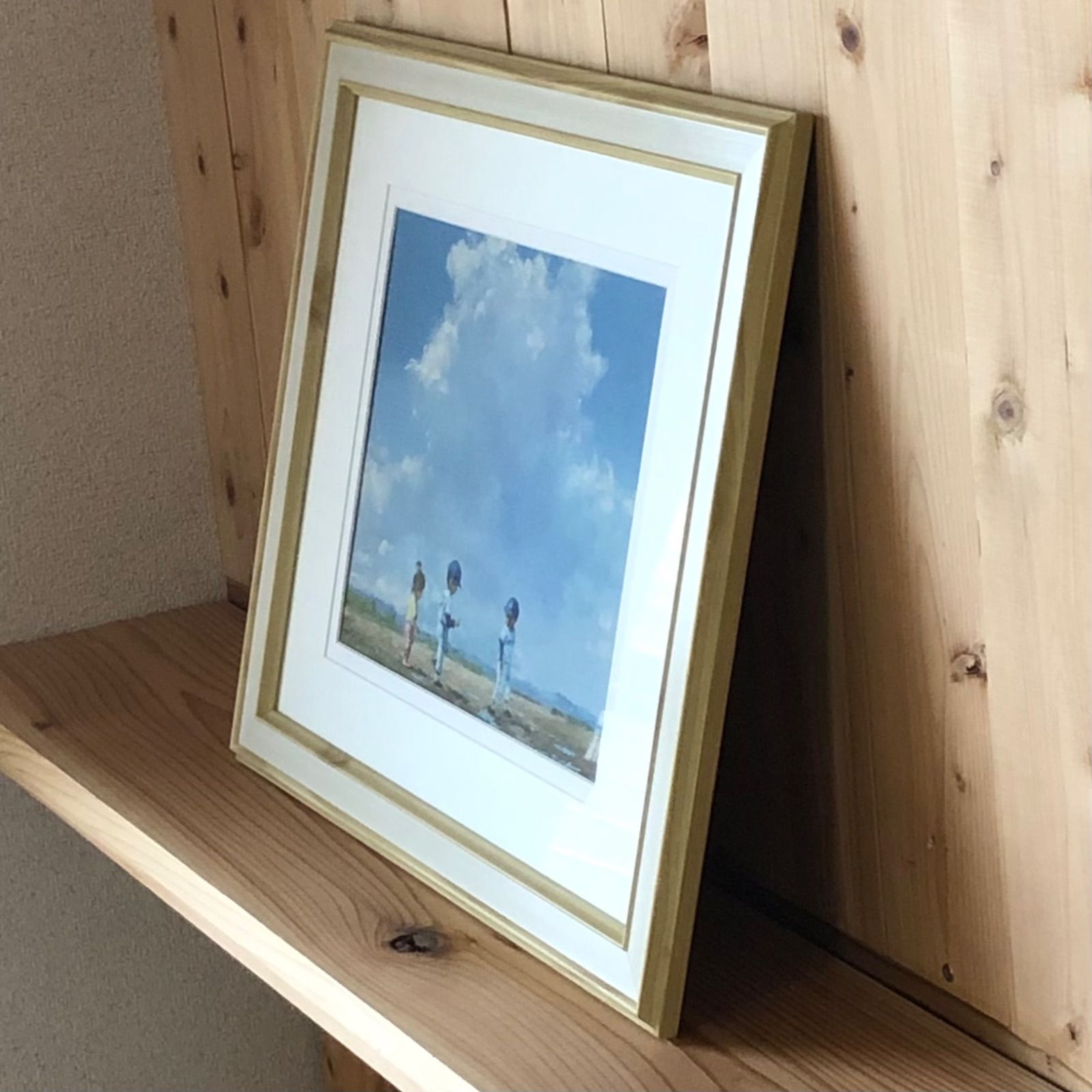 14【櫻井幸雄】レア 複製画 「出番のないベンチ(雨上がりの球場)」額装