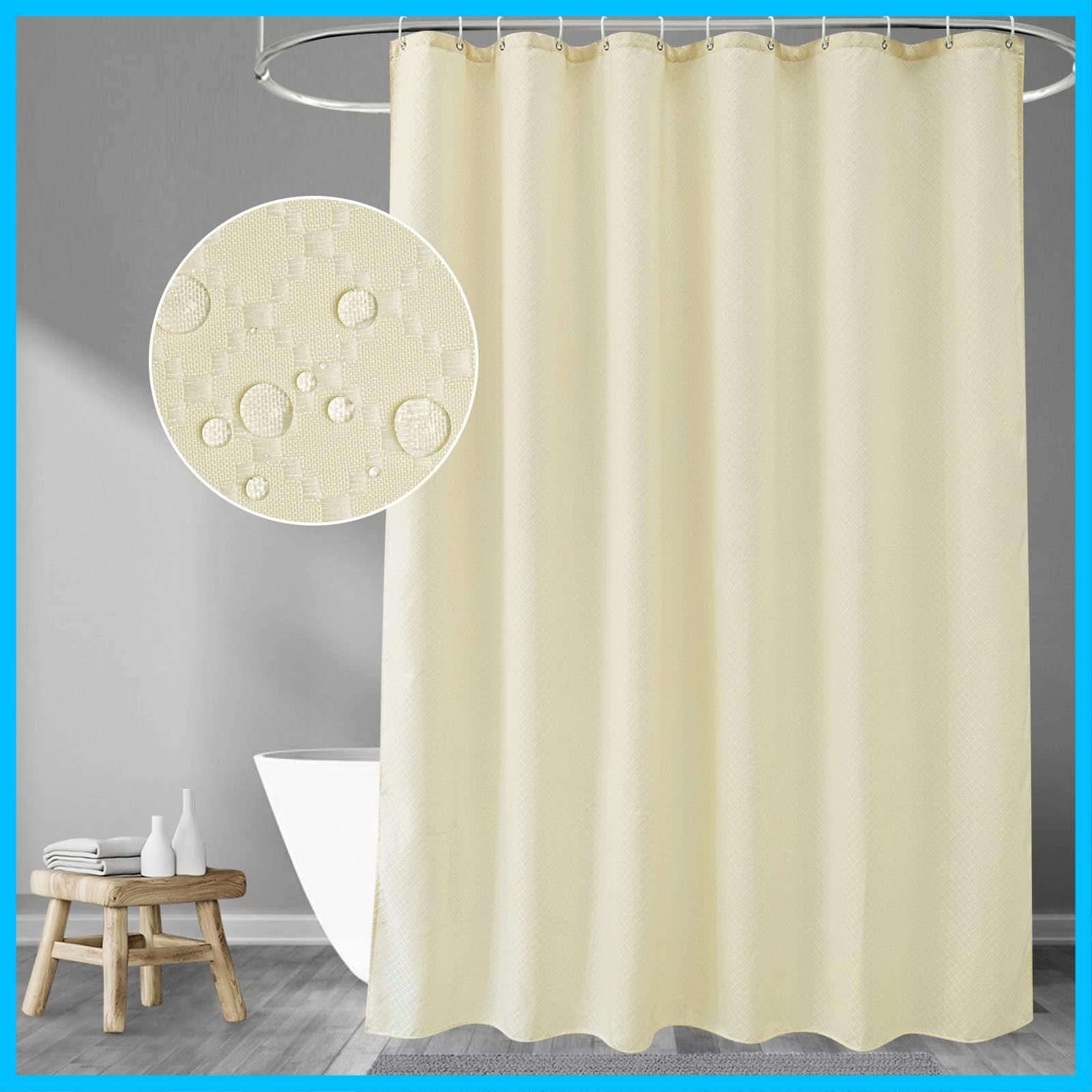 リング付き お風呂カーテン バス用品 目隠し チェック柄 加厚 加重 ベージュ 浴室 ユニットバス 120x150cm 防カビ 防水 シャワーカーテン AooHome