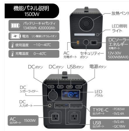 ポータブル電源黒 1500w【新品未使用】 新品未使用品】P15ポータブル電源黒 1500w ブラック