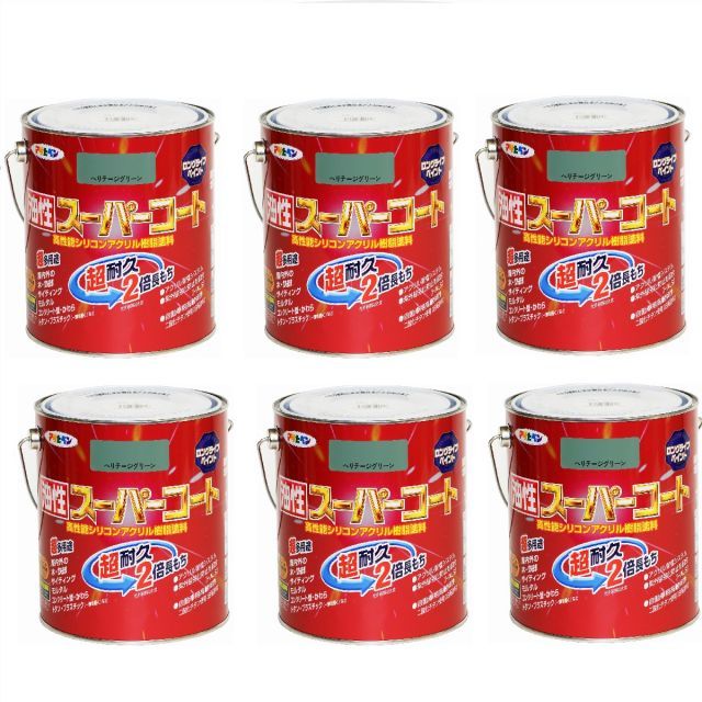 アサヒペン 油性スーパーコート １．６Ｌ ヘリテージグリーン 6缶セット