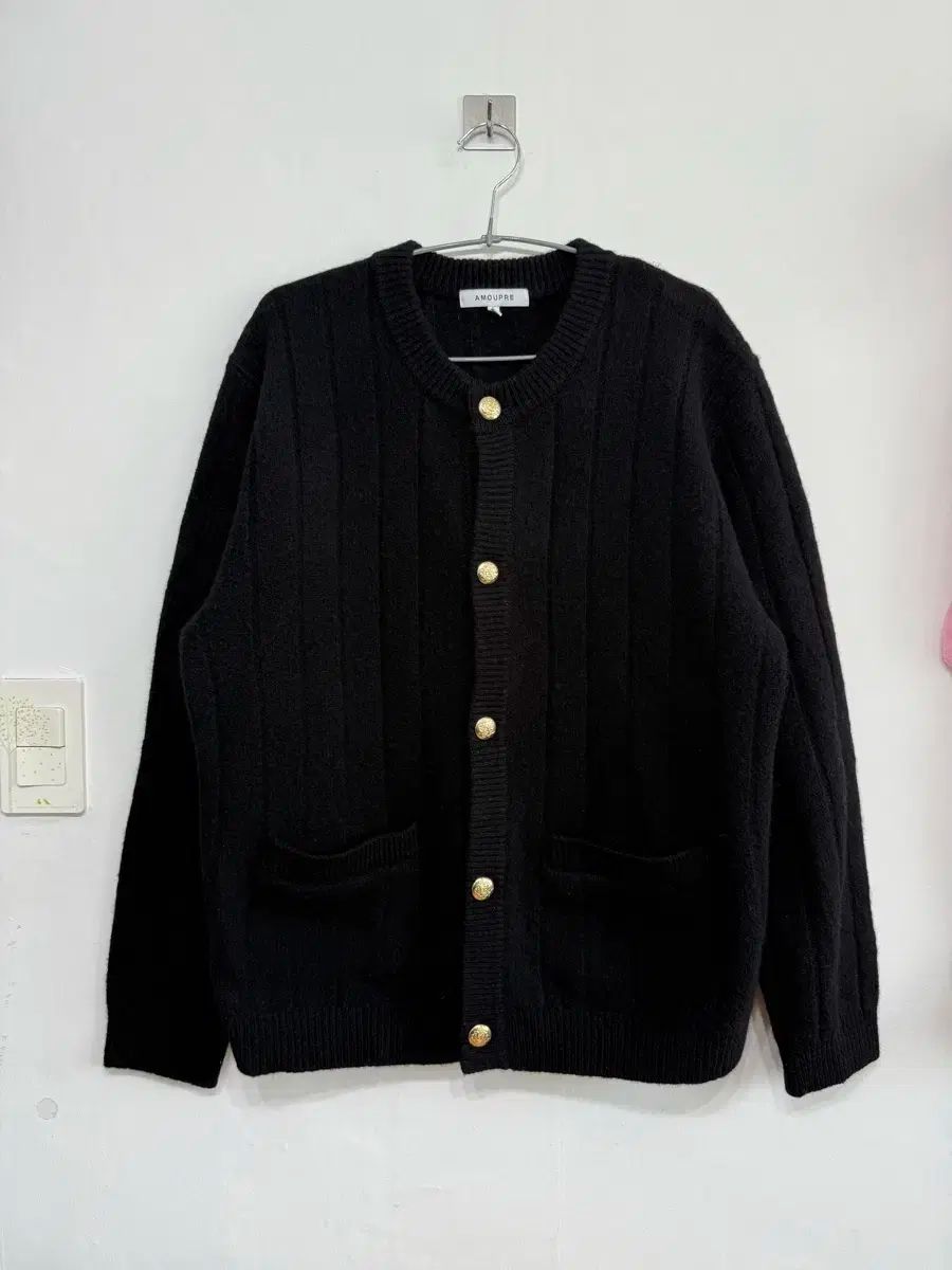 アモーフレ AMOUPRE クルーネック ゴールド カーディガン L